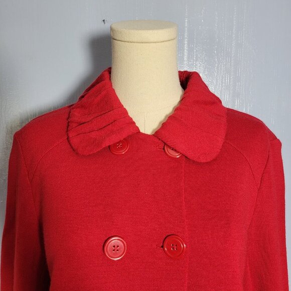 Coldwater Creek Medium Bright Red Ruffle Collar Jacket Double Button Sweater - Picture 7 of 11